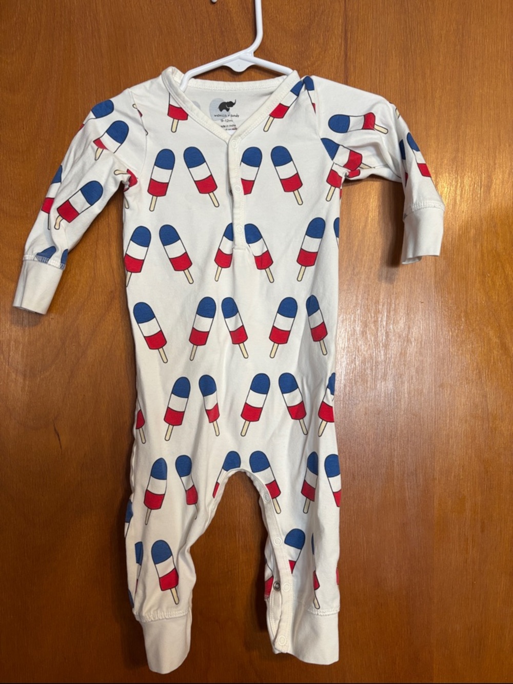 Kids Cream One-Piece Romper with Red & Blue Popsicle Print Monica & Andy brand
